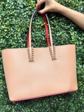 Christian Louboutin Beige Pebbled Leather Tote with Red Trim New✨✨